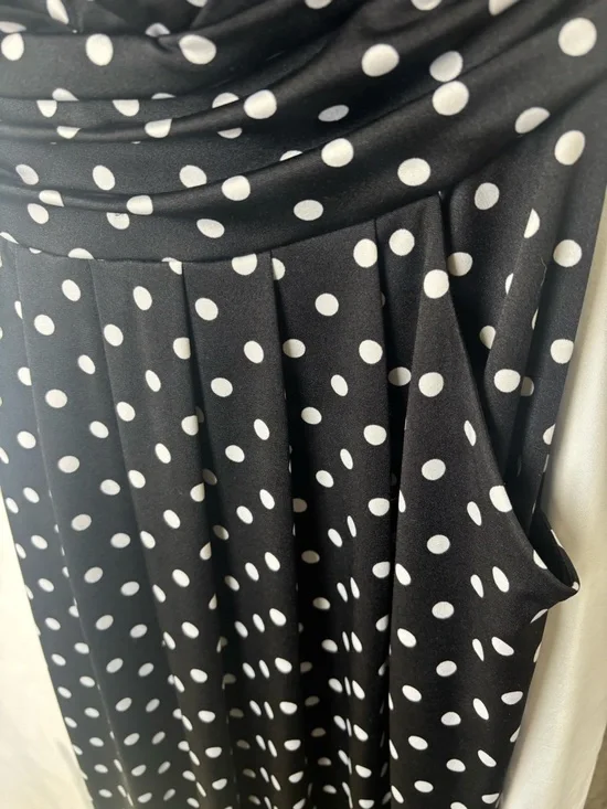 JFW Polka Dot Strapless Halter Maxi Dress Black w/ White Polka Dots Pockets W L - Picture 7 of 9